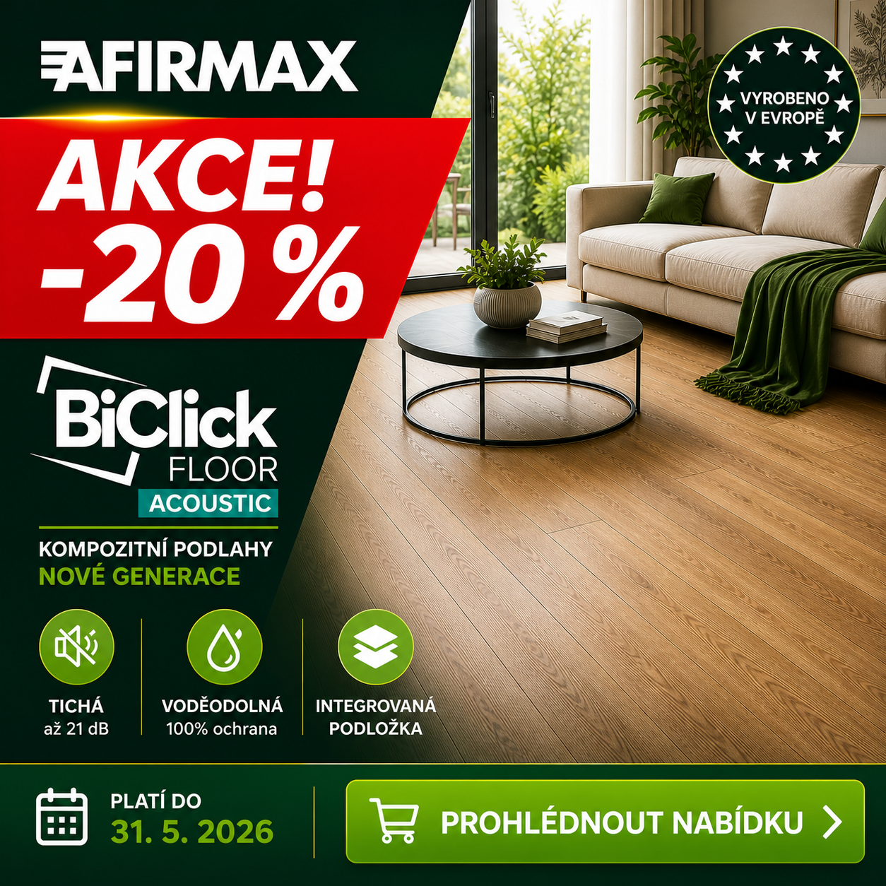 Krásná jako dřevo, to je podlaha Afirmax BiClick Acoustic.