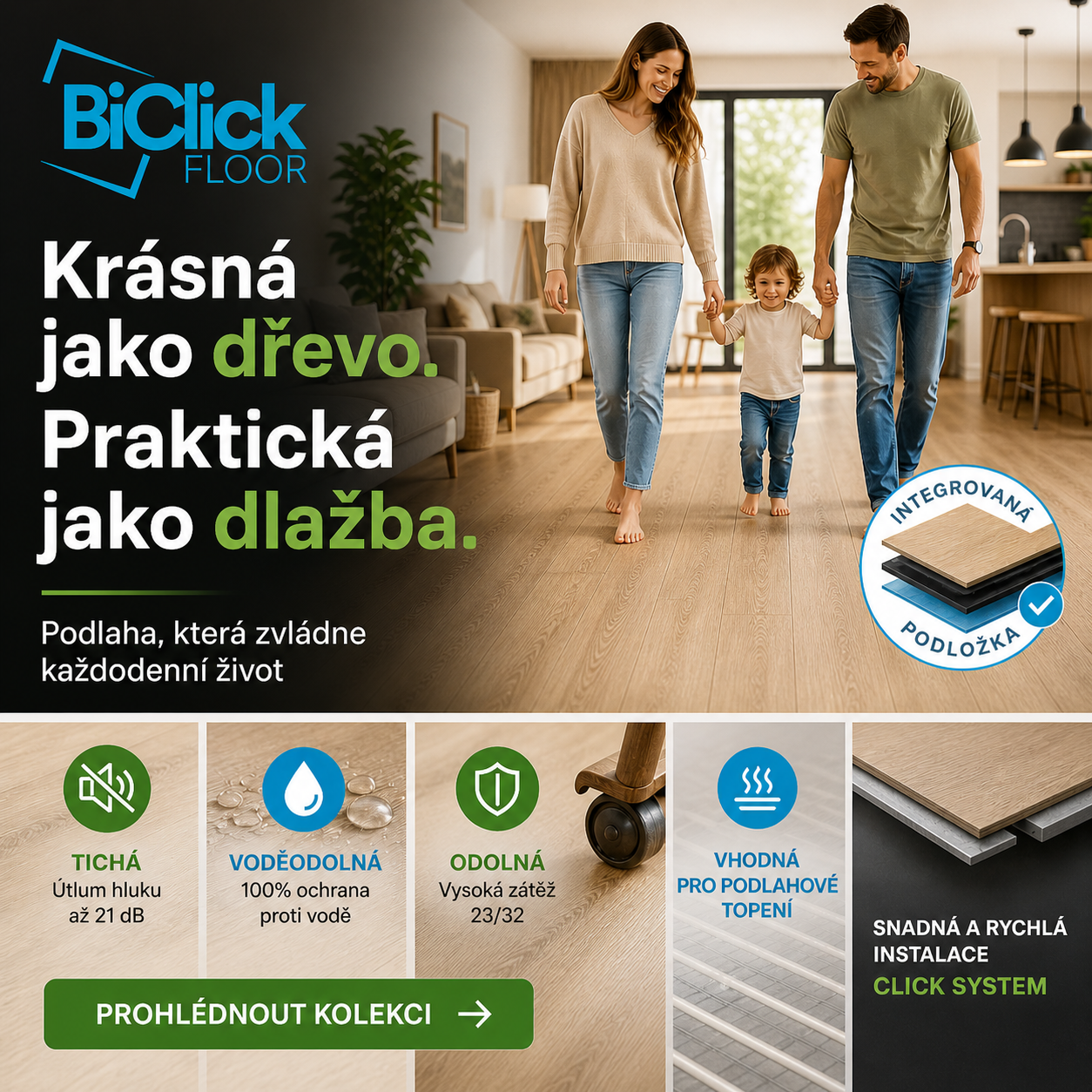 Krásná jako dřevo, to je podlaha Afirmax BiClick Acoustic.