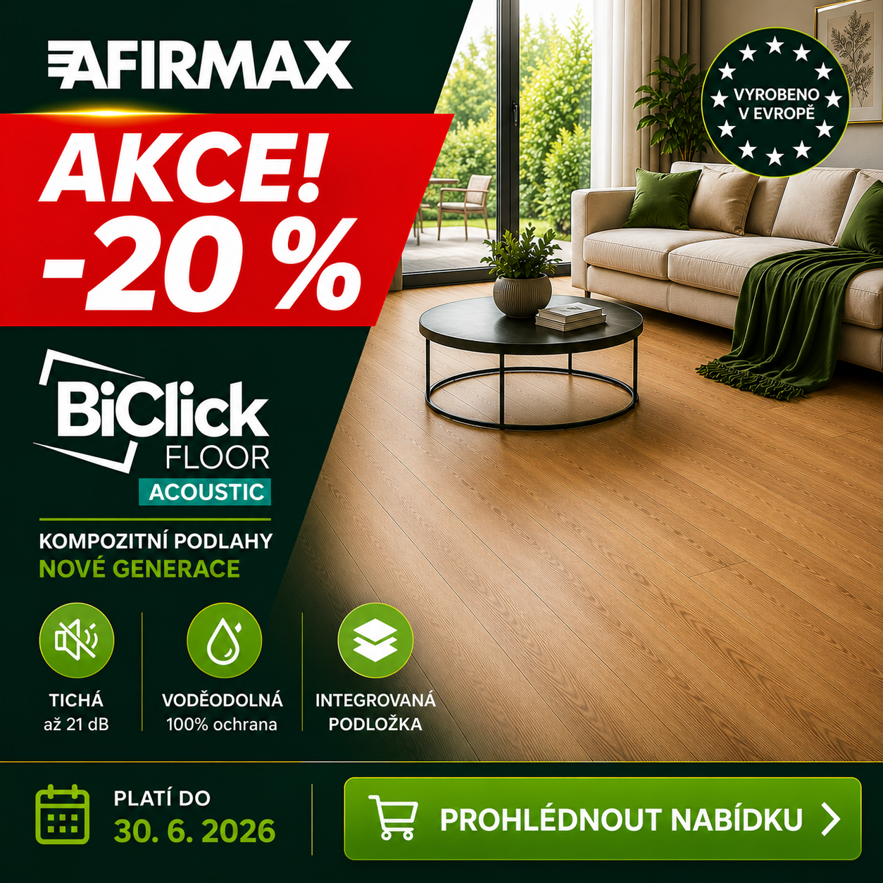 Krásná jako dřevo, to je podlaha Afirmax BiClick Acoustic.